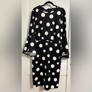 Eloquii Monochrome Polka Dot Long Sleeve Dress